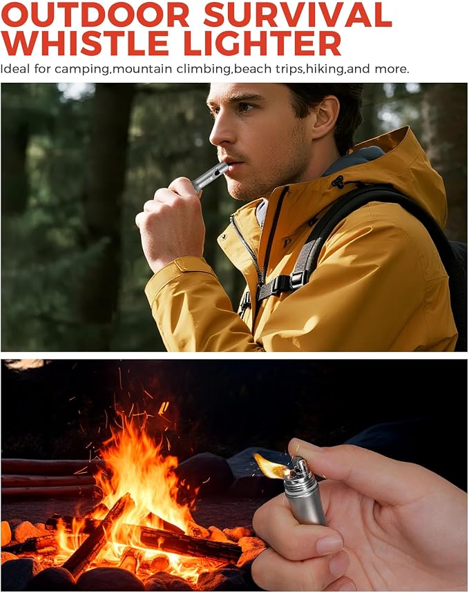 3-in-1 Fire Starter Survival Tool -Titanium Emergency Whistle, Kerosene Lighter - Image 5
