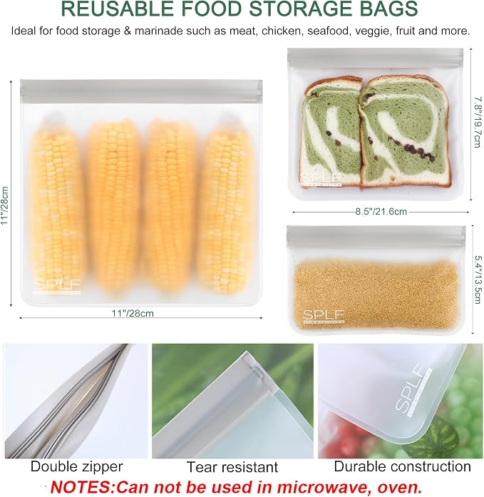 SPLF 12 Pack Dishwasher Safe Reusable Storage Bags, Extra Thick Freezer Bags - Image 3