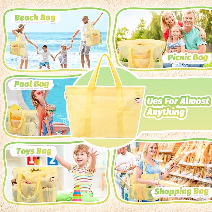 Tagitary Mesh Beach Bag with Zipper Large Beach Tote Waterproof Sandproof with - Image 6