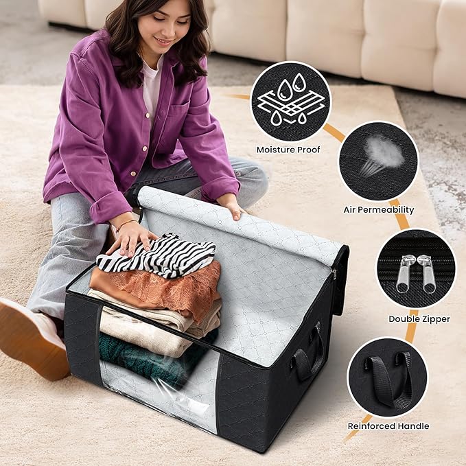 Fab totes 3 Pack Clothes Storage, Foldable Thick Fabric Blanket Storage Bags - Image 4