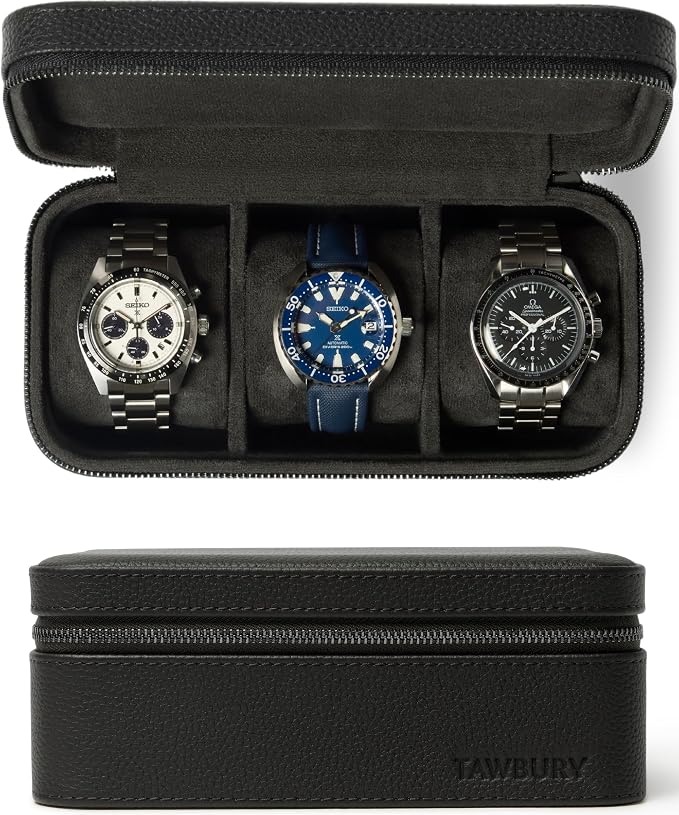 TAWBURY 3 Watch Case for Men – Luxury Leather Watch Travel Case for Men | Black by TAWBURY