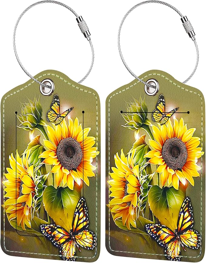2 Pack Luggage Tag for Suitcase, Cute Unique Leather Bag Tags Identifiers by BestEioyo