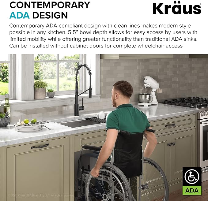 KRAUS Kore ADA Workstation 32-inch Undermount 16 Gauge Stainless Steel Kitchen - Image 5