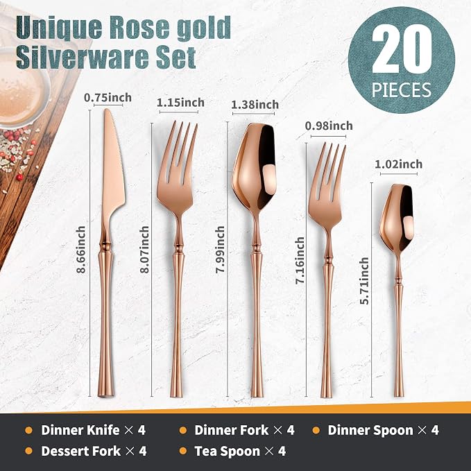 20-Piece Rose Gold Silverware Set - Image 2