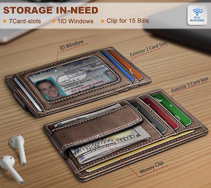 BULLIANT Men Wallet, Slim Leather Wallet Money Clip Card Hodler - Image 2