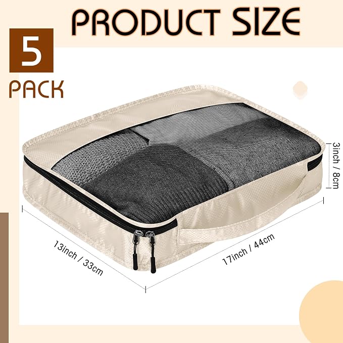 5 Pcs Packing Cubes for Suitcase Large Travel Cubes Carry on Luggage Organizer - Image 2