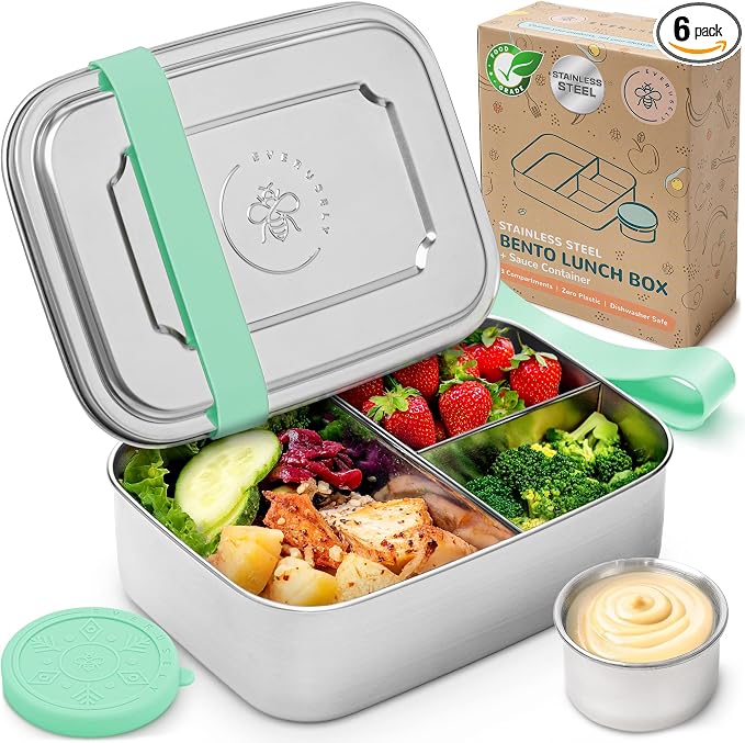 Everusely - Bento Box - Green, 47oz / 1.4 L - Stainless Steel Lunch Box - 3 by Everusely