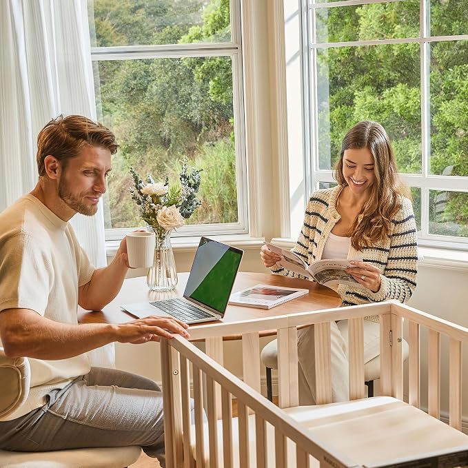 EvoNook 6-in-1 Convertible Mini Crib, 100% New Zealand Wood, 4 Adjustable - Image 3