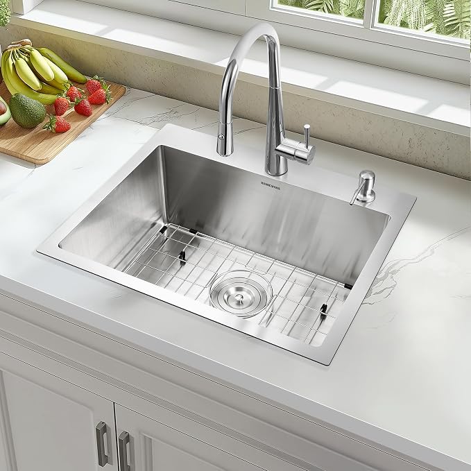 22 Inch Drop-In Kitchen Sink, SINKVINE 22" x 18" Stainless Steel Indoor and - Image 2