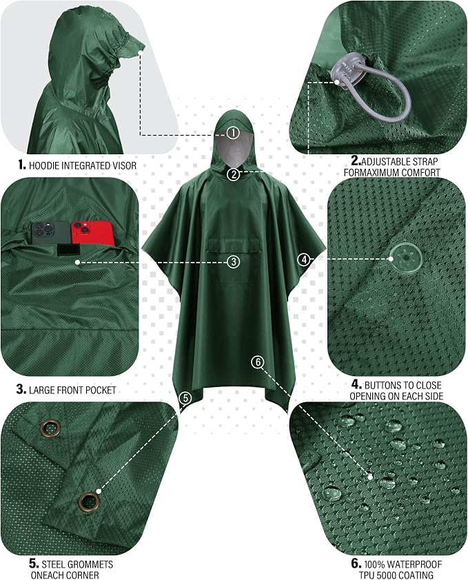iCreek Hooded Rain Poncho with Pocket Waterproof Lightweight Unisex Raincoat - Image 5