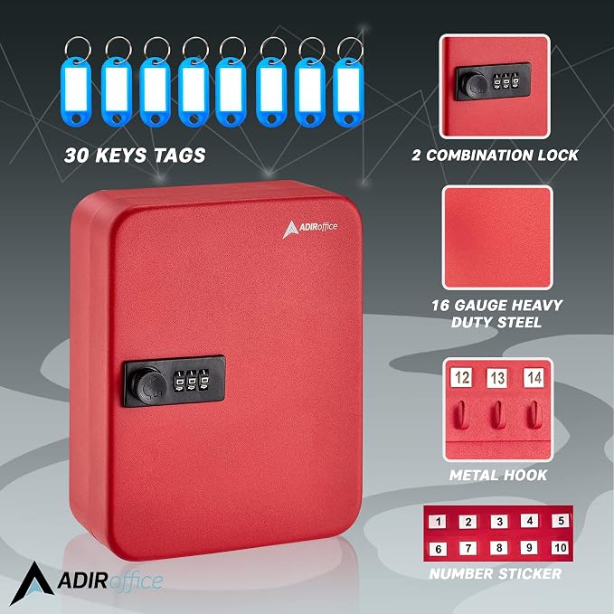 AdirOffice Steel Combination Lock Keys Cabinet Security Storage Box Organizer - Image 3