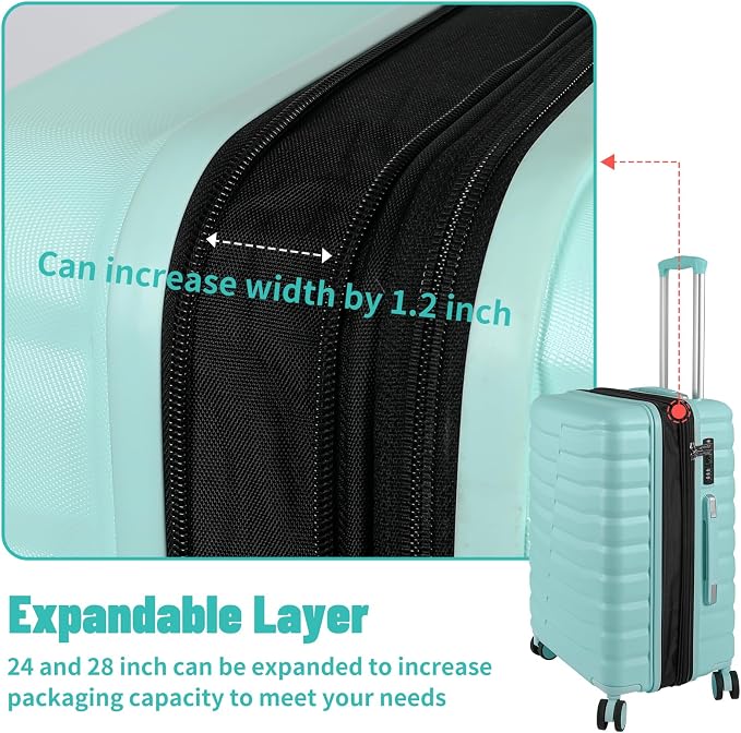 Lightweight Luggage with Spinner Wheels & YKK Zipper, 3-Piece Suitcase ABS+PC - Image 8