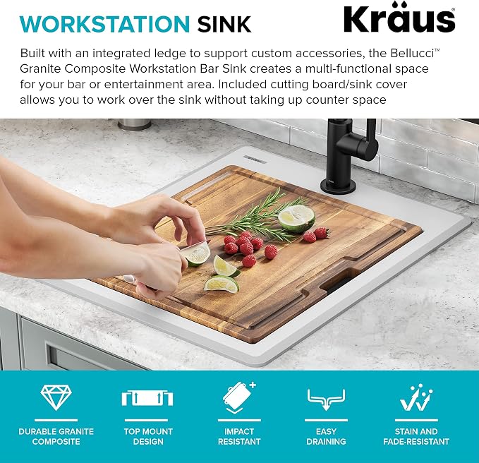 KRAUS Bellucci 18-inch Granite Workstation Drop In Top Mount Single Bowl - Image 4