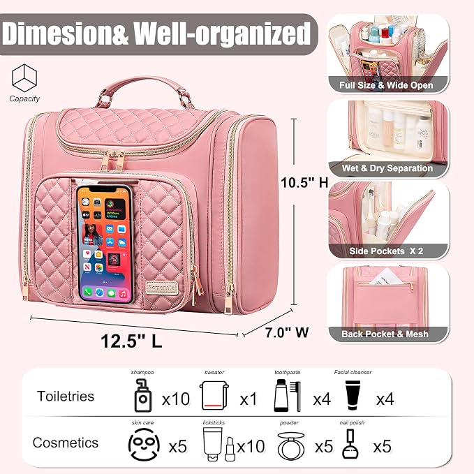 Travel Toiletry Bag for Women, Hanging Toiletry Bag, Bathroom Bag Portable - Image 5