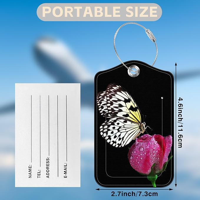 2 Pack Luggage Tags for Suitcases Butterfly on Pink Rose Leather Luggage Tags - Image 2