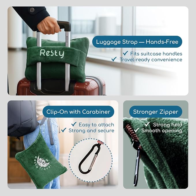 Resty 65"x40" Traveling Airplane Blanket, Forest Green – Lightweight, Velvety - Image 4