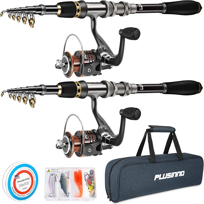 PLUSINNO Fishing Rod, Telescopic Fishing Rod and Reel Combo, Collapsible Travel by PLUSINNO