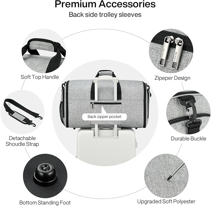 MILADA Convertible 2-in-1 Garment Duffel Weekender Bag Carry On Garment Bags - Image 6