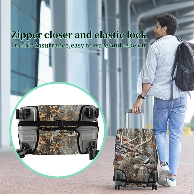 Luggage Cover + Tag, Camo Deer Flag Travel Suitcase Protector - Image 5