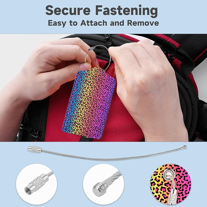 2 Pack Leather Luggage Tag for Suitcase Neon Rainbow Colored Leopard Print - Image 3