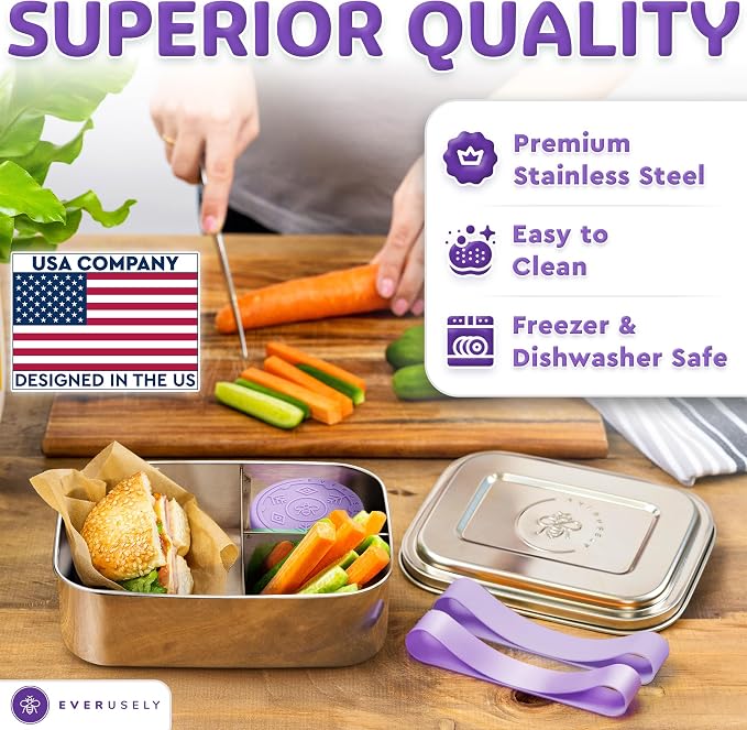 Everusely - Bento Box - Lavender, 47oz / 1.4 L - Stainless Steel Lunch Box - 3 - Image 6