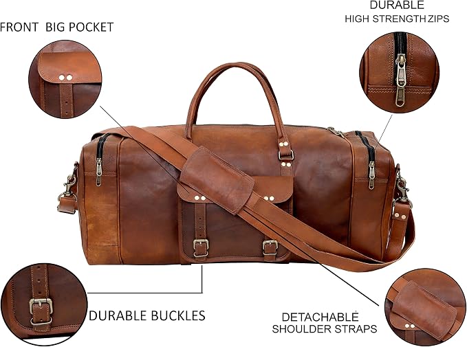 Leather Duffle Bag for Men Luggage Handmade Travel Bag Carry On Luggage - Image 8