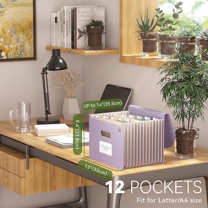 Accordion File Organizer, 13 Pockets Wheat Straw Expanding File Folder - Image 2