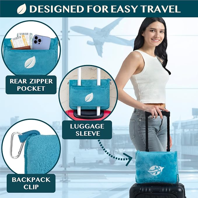 PAVILIA Travel Blanket and Pillow, Arms Opening Airplane Blankets - Image 4