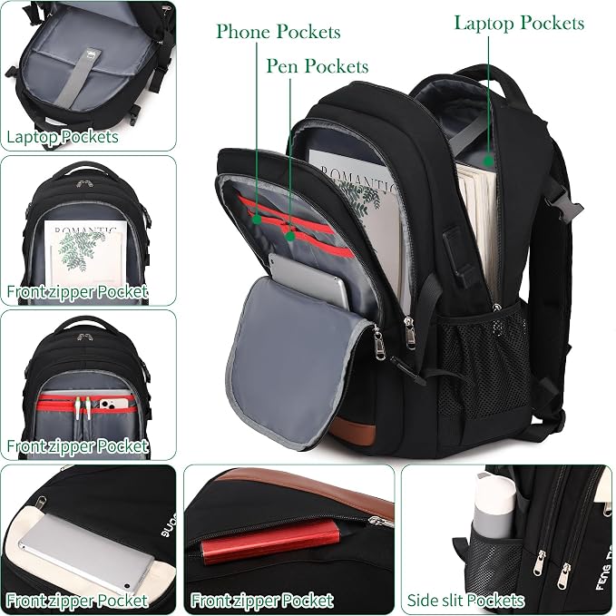 FENGDONG 17.3 inch Large Laptop Backpack Travel College Backpack Waterproof - Image 3