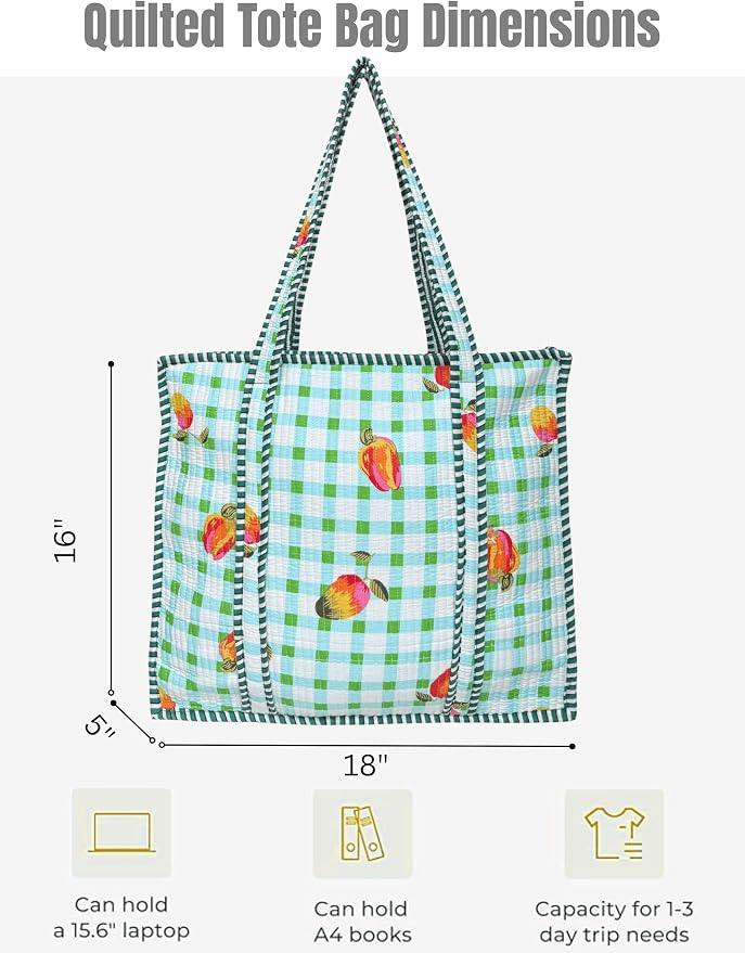 Cotton Quilted Tote Bag for Women – Large Beach & Travel Tote - Image 4