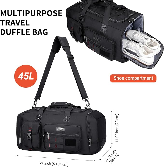 WITZMAN Travel Duffel Bags for Men Large Carry On Weekender Overnight Bag 3 in - Image 7