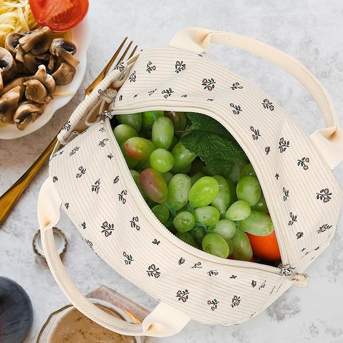 Bluboon Lunch Bag for Women Men Cute Corduroy Lunch Tote Bags Reusable - Image 5