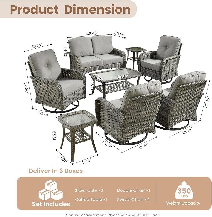 HOOOWOOO Patio Furniture Set, 8 Pieces Outdoor Conversation Set, All Weather - Image 7