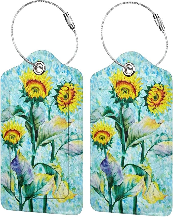 2 Pack Sunflower Luggage Tags for Suitcases Women Men Kids, Bag Tags for by South+Feather