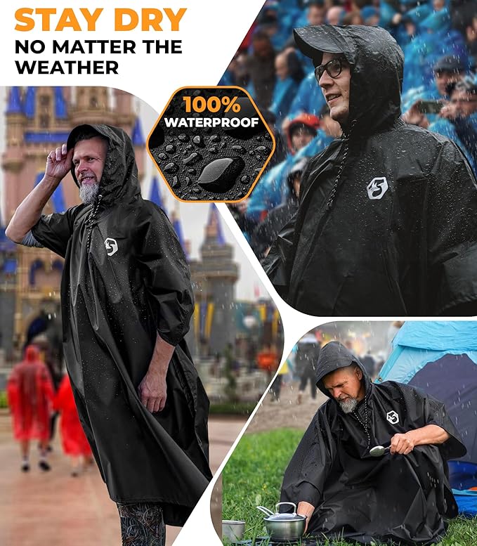 Foxelli Rain Poncho for Adults – Extra Long Reusable Waterproof Raincoat - Image 2