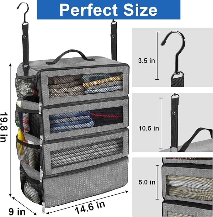 Suitcase Organizer, Travel Luggage Organizer Portable Hanging Travel Shelves - Image 4