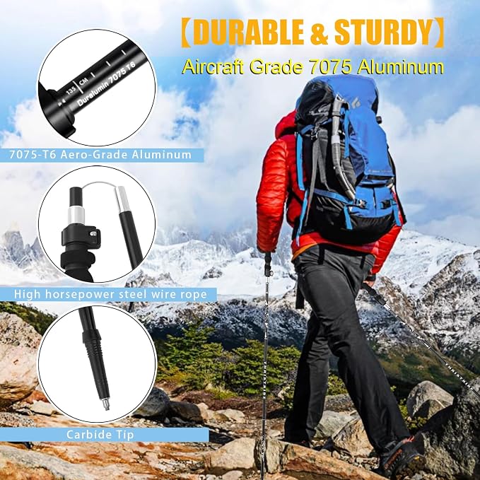 Trekking Poles Aviation Grade Aluminum Alloy-Strong Lightweight Collapsible - Image 2