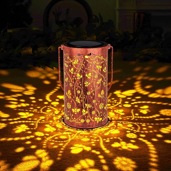 Homemory Bee Solar Lanterns Lights Outdoor Waterproof, Hollowed-Out Metal Decor by Homemory