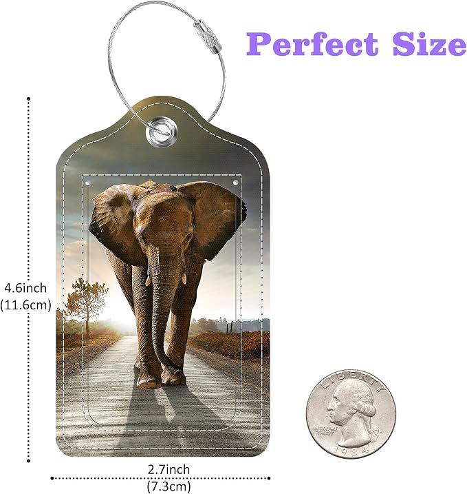 2 Pack Luggage Tags for Suitcase Elephant Walking - Image 2