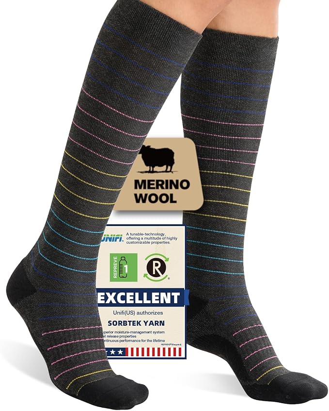 Merino Wool Compression Socks for Women Men, 15-20 mmHg Knee High Socks for by Unknown