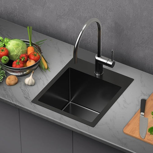 13 x 15 Inch Black Drop In Small Kitchen Sink, Single Bowl Topmount Bar Prep - Image 2