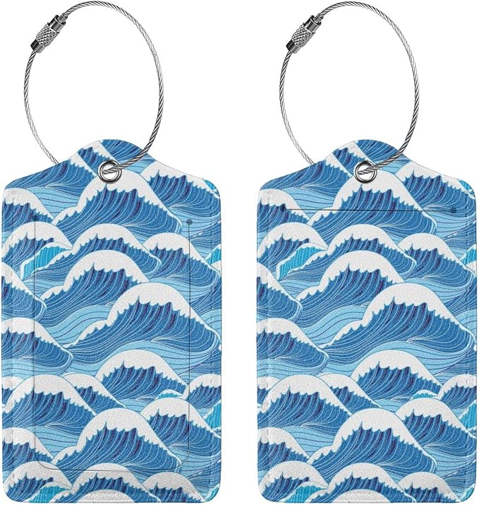 2PC Cartoon Waves Luggage Tag, Cute Blue Sublimation Printed Travel Suitcase - Image 3