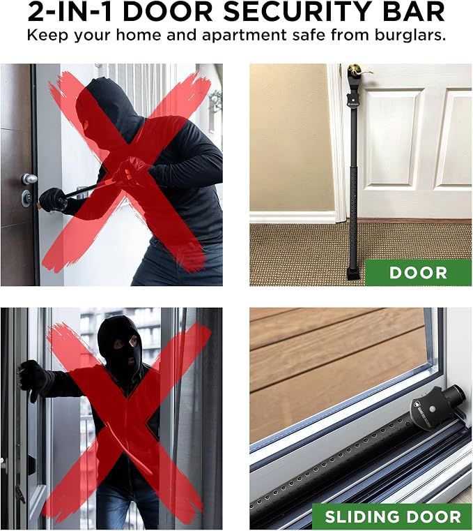 Adjustable Sliding Door Security Bar, Door Jammer 2-in-1 Adjustable Door Knob - Image 5