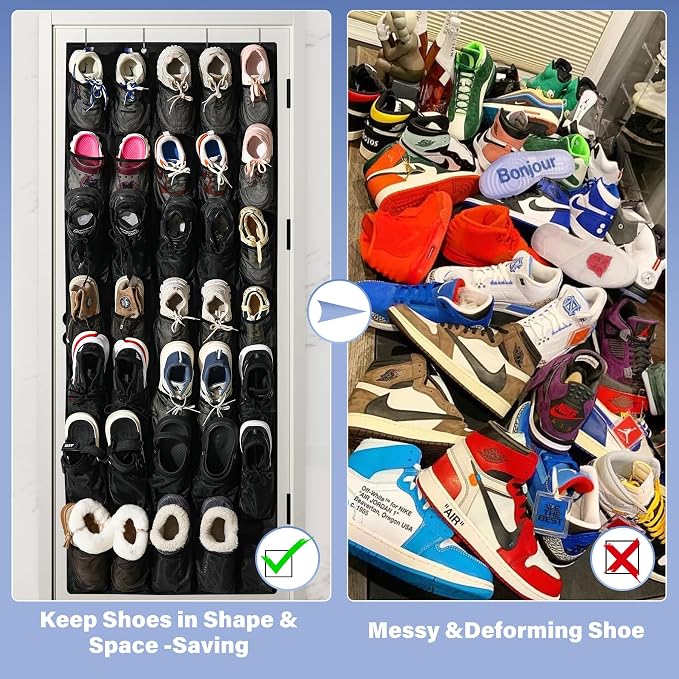 35Large Pockets Over The Door Shoe Organizer, Mesh Pockets Shoe Holder Rack - Image 5