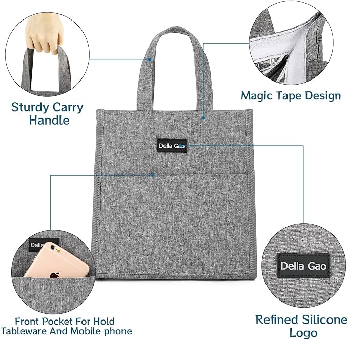 Della Gao Insulated Lunch Bag for Women Men, Waterproof Small Lunch Tote Lunch - Image 5