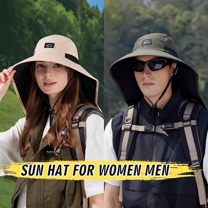 Rosoz Outdoor Sun Hat for Men Women, UPF50+ Protection Safari Cap Wide Brim - Image 4