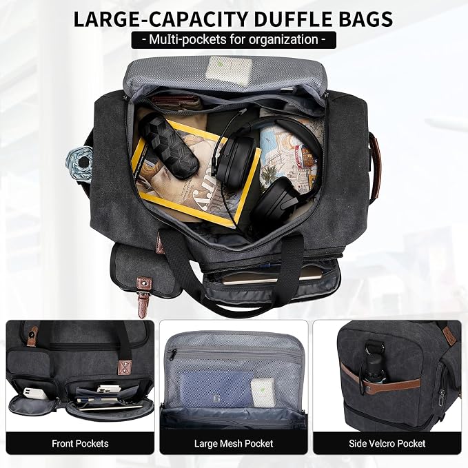 WITZMAN Canvas Weekender Bag Mens Overnight Bag - Image 3