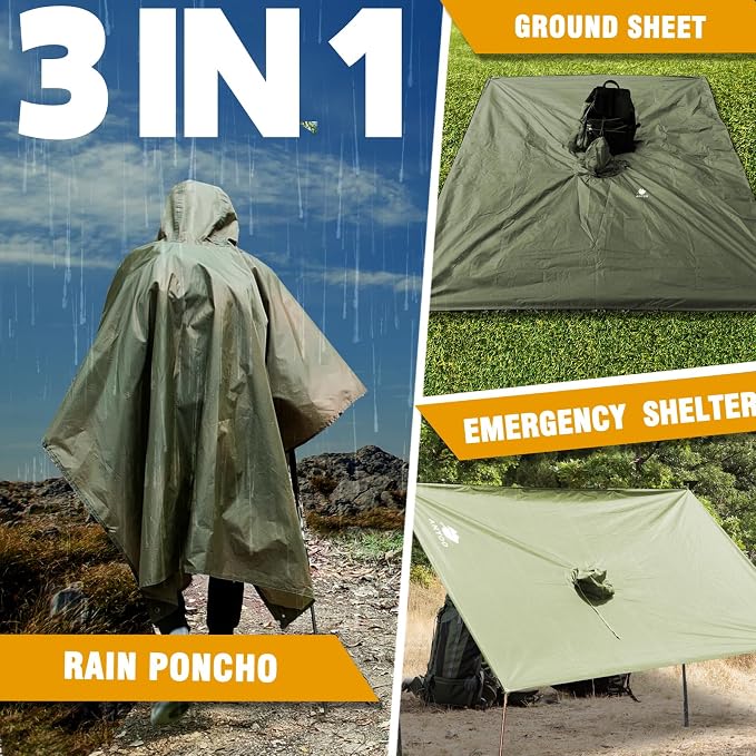 ANYOO Hooded Rain Poncho for Adults Waterproof Lightweight Rain Coat for Men - Image 6