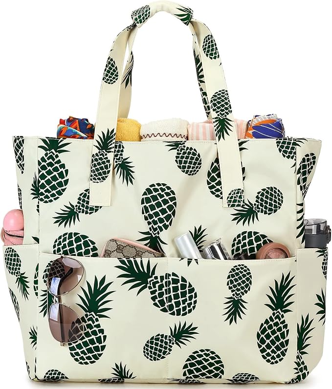 LEDAOU Large Beach Tote Bag Women Waterproof Sandproof Zipper Beach Tote Bag by LEDAOU