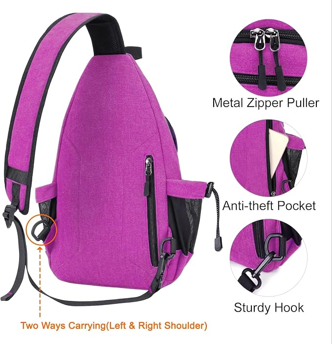 MOSISO Sling Backpack, Canvas Crossbody Hiking Daypack Bag - Image 5